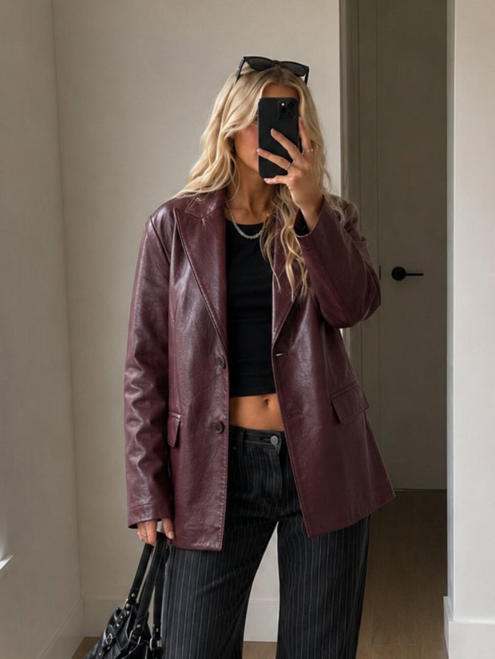 Danier Burgundy Genuine Leather Blazer Size Large Buttery Soft
